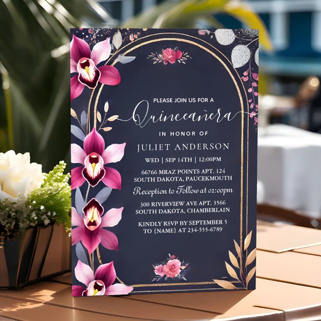 Invitation Par Glam Ball Gown Spark Dark Navy Blue Quinceaner (Créateur téléchargé)