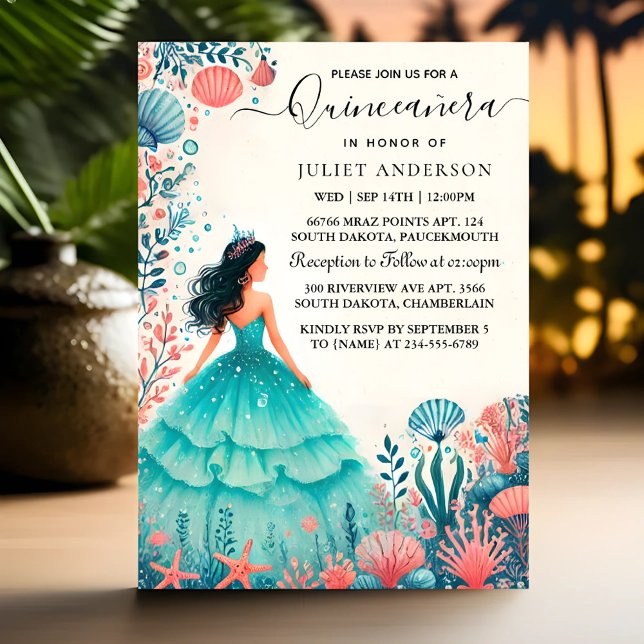 Invitation Par L'Eau La Vie Du Poisson Sous La Quinceanera (Créateur téléchargé)