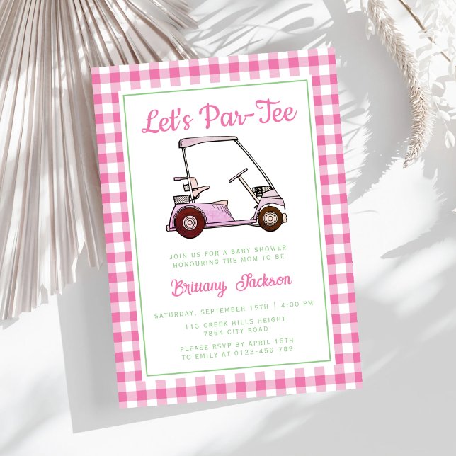 Invitation Par Tee Golf Rose À damiers Baby shower fille (Créateur téléchargé)