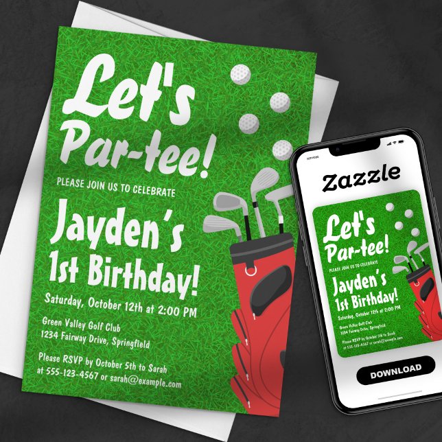 Invitation Par-tee Golf Theme Grass Boy 1er anniversaire (Créateur téléchargé)