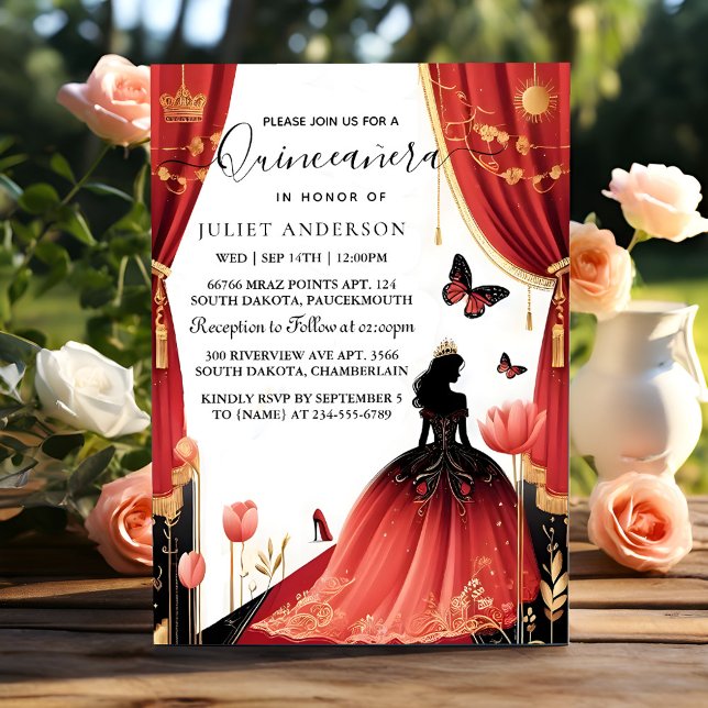 Invitation Par Tiara Black Lace Rouge Quinceanera (Créateur téléchargé)