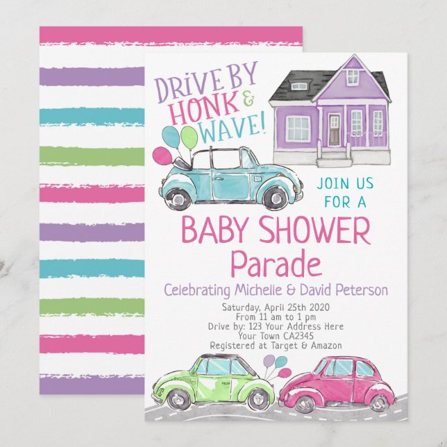 Invitation Parade baby shower (Devant / Derrière)
