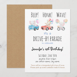Invitation Parade d'anniversaire en voiture