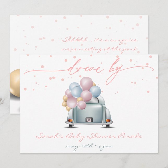 Invitation Parade de Baby shower rose surprise (Devant / Derrière)
