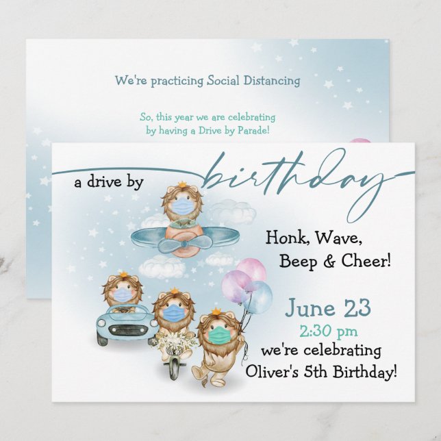 Invitation Parade des Lions Drive Par Anniversaire (Devant / Derrière)