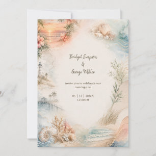 Invitation Paradis de Coquillages de Mariage Côtiers Romantiq