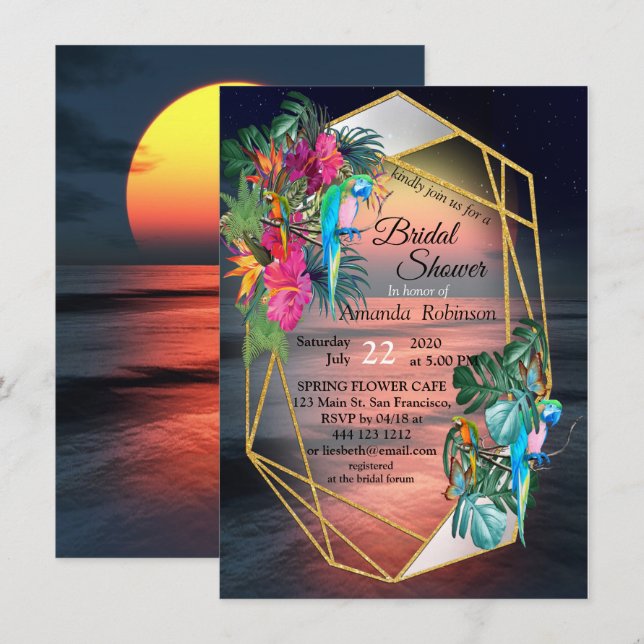 Invitation Paradis tropical de la flore au coucher du soleil (Devant / Derrière)
