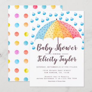 Invitation Parapluie arc-en-ciel baby shower