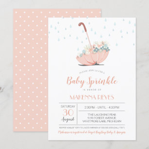 Invitation Parapluie avec Fleurs Fille ou Twins Baby Sprinkel