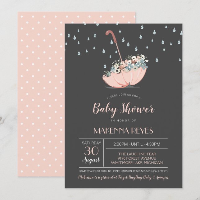Invitation Parapluie avec Flowers Girl ou Twins Baby shower (Devant / Derrière)