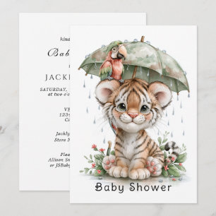Invitation Parapluie Baby Shower Tigre Perroquet
