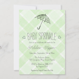 Invitation Parapluie carreaux vert mousse 017 Baby Sprinkle S
