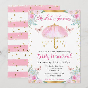Invitation Parapluie de mariage de printemps en or rose aquar