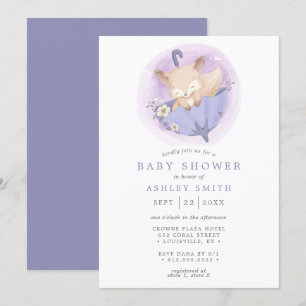 Invitation Parapluie Floral Renard de Bois Violet Baby Shower