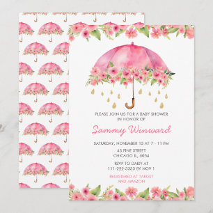 Invitation Parapluie Floral Rose Baby Shower