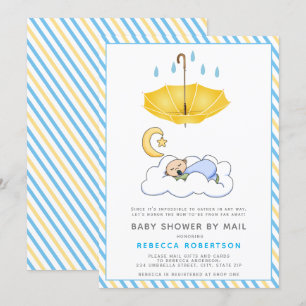 Invitation Parapluie jaune, bébé endormi douche par mail