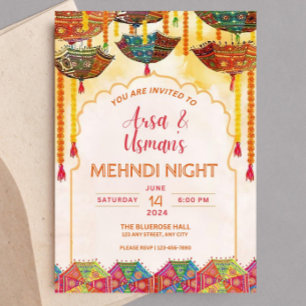 Invitation Parapluie orange Haldi Mehndi coloré modifiable