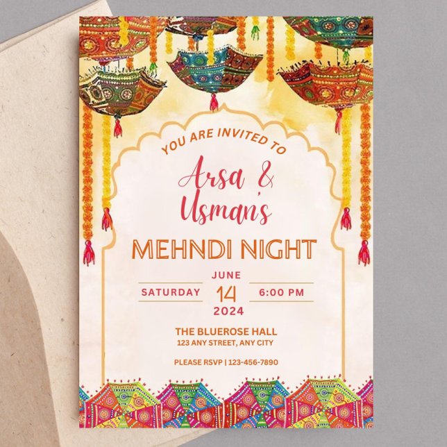 Invitation Parapluie orange Mohndi Orange Editable Haldi Dho (Créateur téléchargé)