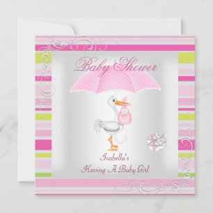 Invitation Parapluie rayé bonbon rose pour Baby Shower fille