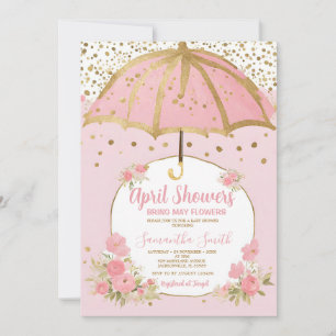 Invitation Parapluie Rose Blush Les Averses d'Avril Arrivent 