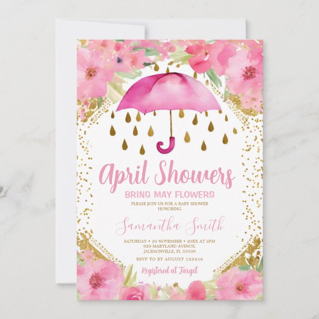 Invitation Parapluie rose Douches d'avril Apportent de mai Fl (Devant)