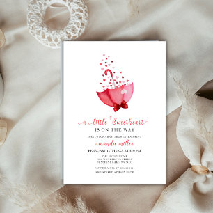 Invitation Parapluie rose rouge amoureux Baby shower Valentin