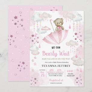 Invitation Parapluie rose Teddy Bear Bébé Baby shower d'arros
