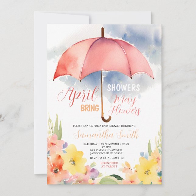 Invitation Parapluie Rouge Avril Pleut Fait Fleurir Mai (Devant)