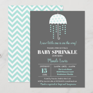 Invitation Parapluie Turquoise Parfum mignon ou Baby shower