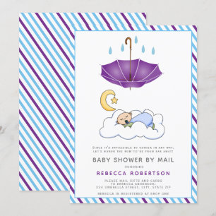 Invitation Parapluie violet, bébé endormi douche par la poste