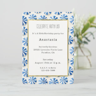 Invitation Parapluies de plage bleus blancs Anniversaire Fren