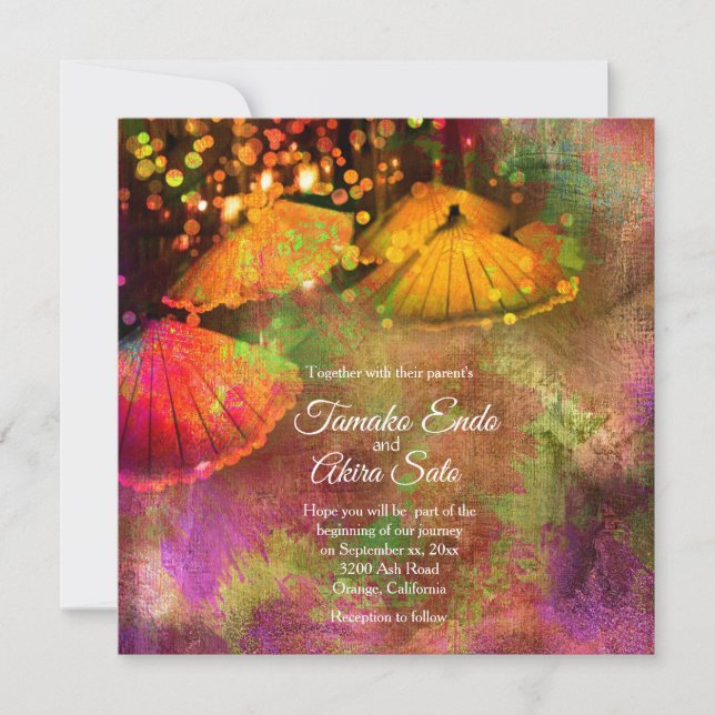 Invitation Parapluies Japonaises Personnalisé Mariage Invitat (Devant)