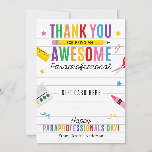 Invitation Paraprofessional Appreciation Day Gift Card Holder (Devant)