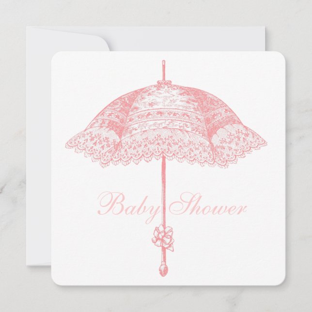Invitation Parasol rose Parapluie bébé fille Douche (Devant)