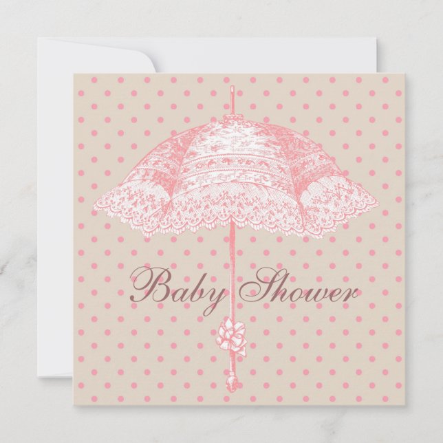 Invitation Parasol rose Parapluie bébé fille Douche (Devant)