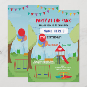 Invitation Parc Anniversaire de la fête Diapositive Swings ex