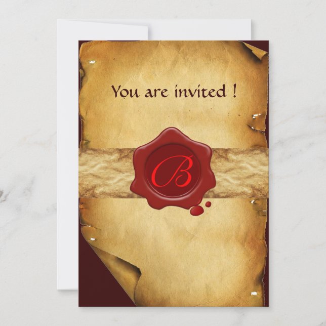 Invitation PARCHEMENT Brown, MONOGRAMME DE SCEAU DE CIRE ROUG (Devant)