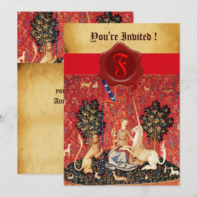 INVITATION PARCHEMENT DE SCEAU ROUGE DE MONOGRAMME DE LADINE  (Devant / Derrière)