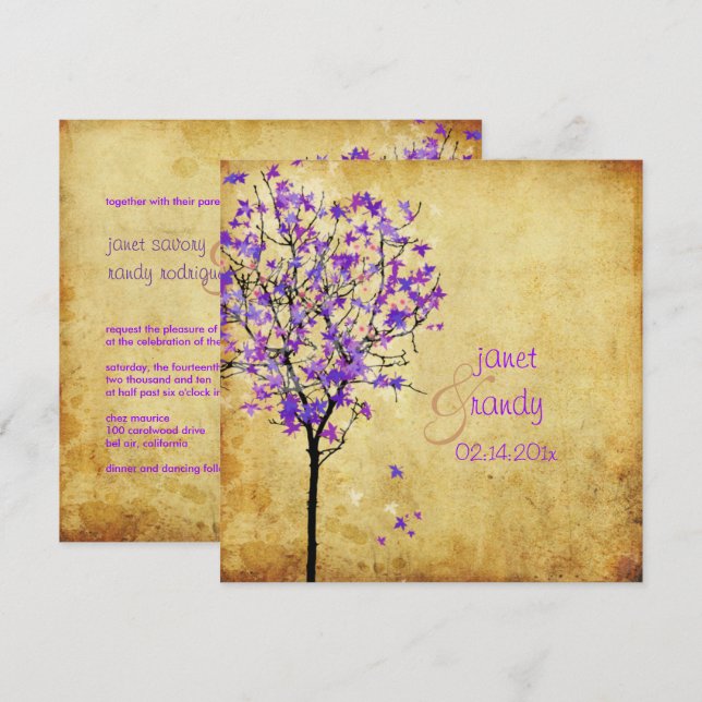 Invitation PARCHEMENT MAPLE ARBRE/FAUX VIOLET PixDezines (Devant / Derrière)