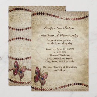 Invitation Parchemin antique, dentelle, perles et Mariage pap