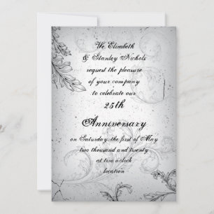 Invitation Parchemin gris noir 25e anniversaire mariage argen