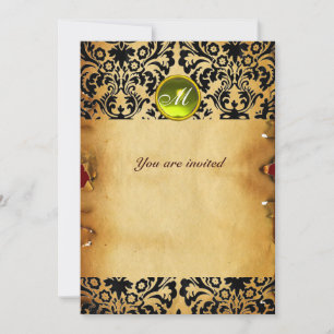 INVITATION PARCHEMIN JAUNE MONOGRAMME PIERRE PRÉCIEUSE DAMASK