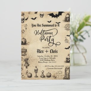 Invitation Parchemin vintage Parti d'Halloween gothique adult