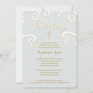 Invitation Parchemins de Christening en Poudre Bleu et Or