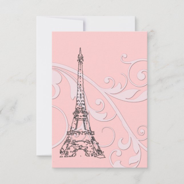 Invitation Parchemins roses et tour Eiffel (Devant)