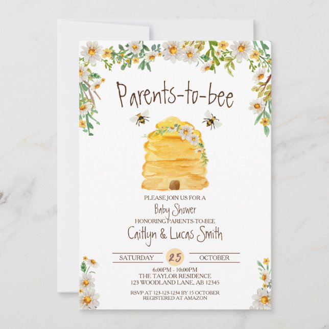 Invitation Parents-à-abeille, Baby shower d'abeilles (Devant)