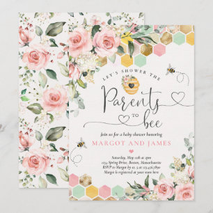 Invitation Parents À Avoir Verdure Baby shower rose et or