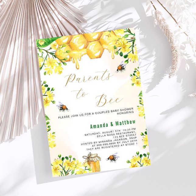 Invitation Parents à être jaune florales couples Baby shower (Créateur téléchargé)