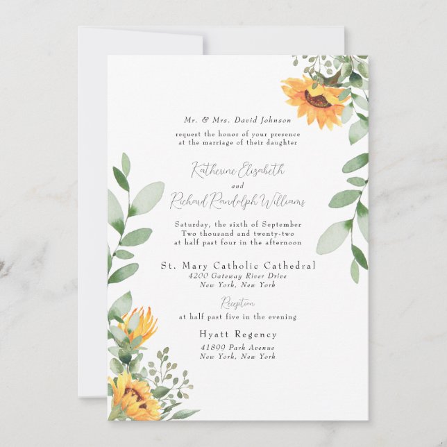 Invitation Parents de mariées Mariages de tournesol formelles (Devant)