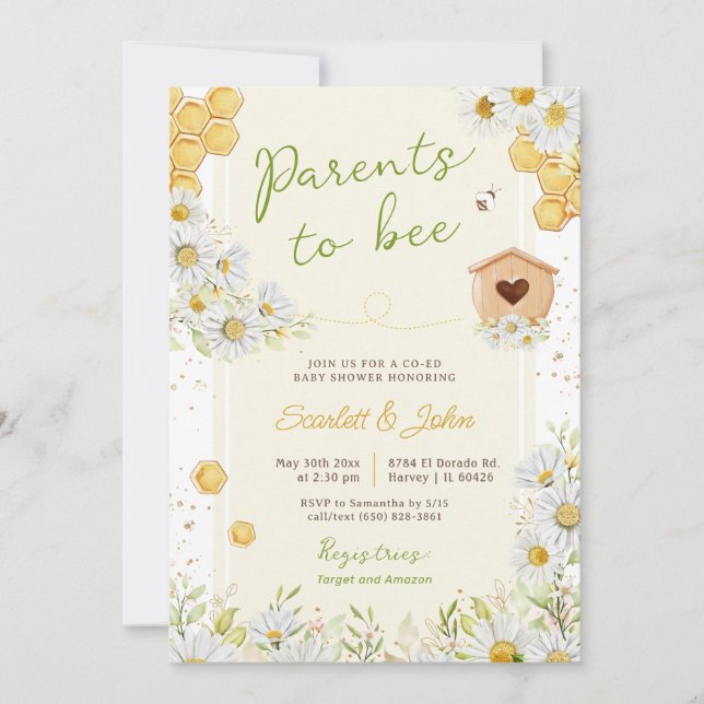 Invitation Parents to Bee Bumblebee Co-ed Honey Baby shower I (Devant)
